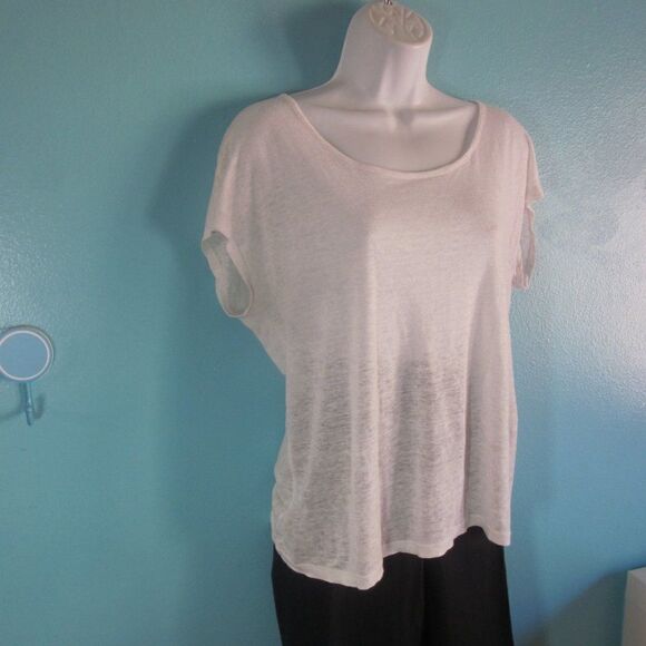 Calvin Klein Womens Size M  White Linen Tee 38" Bust Silver Sparkle Pullover Top - Picture 1 of 11